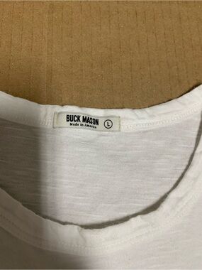 Buck Mason Men's Size LARGE WHITE Curved Hem T-shirt